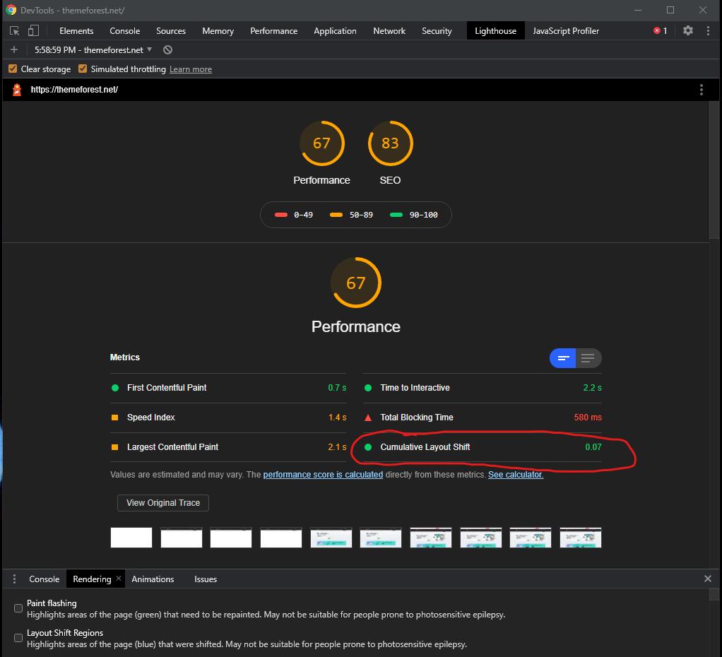 Google Chrome Dev Tools Cumulative Layout Shift