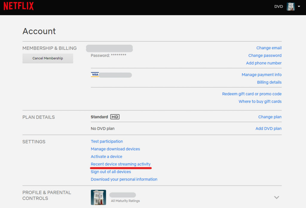 Netflix Recent Device Activity