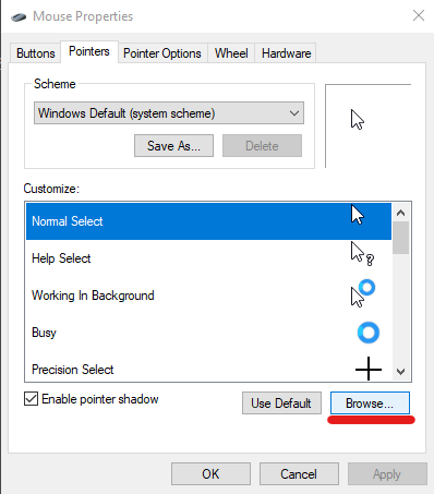 Mouse Cursor Browser Windows 10