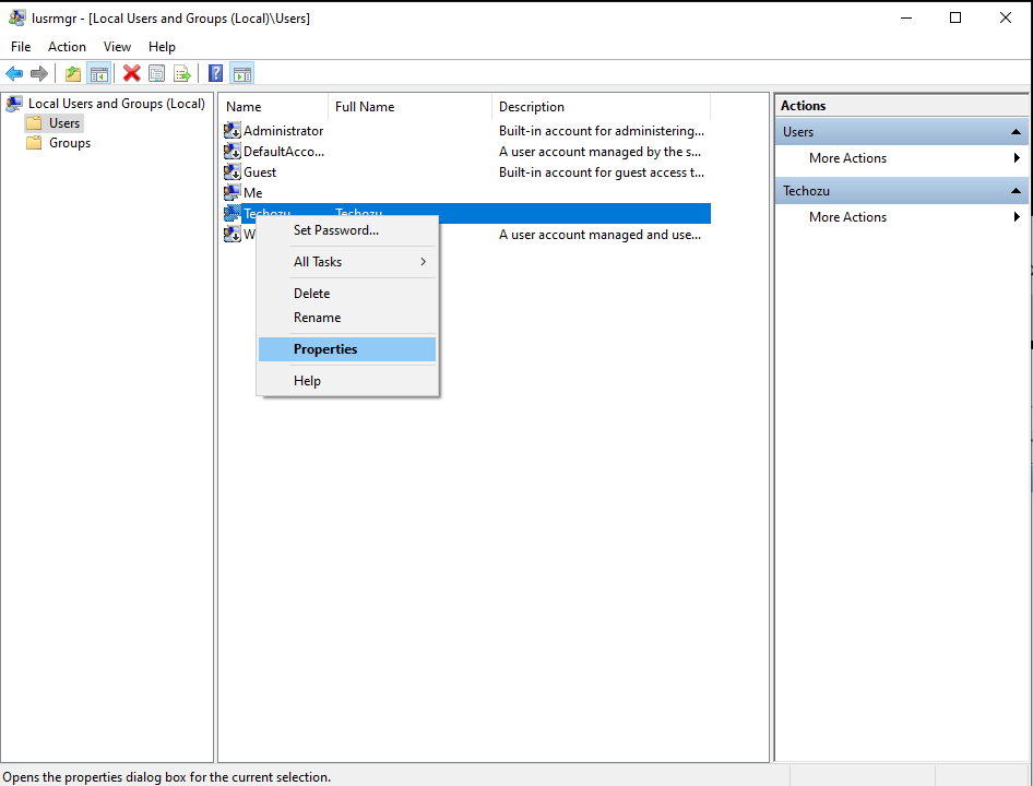 Windows 10 Local Account Properties