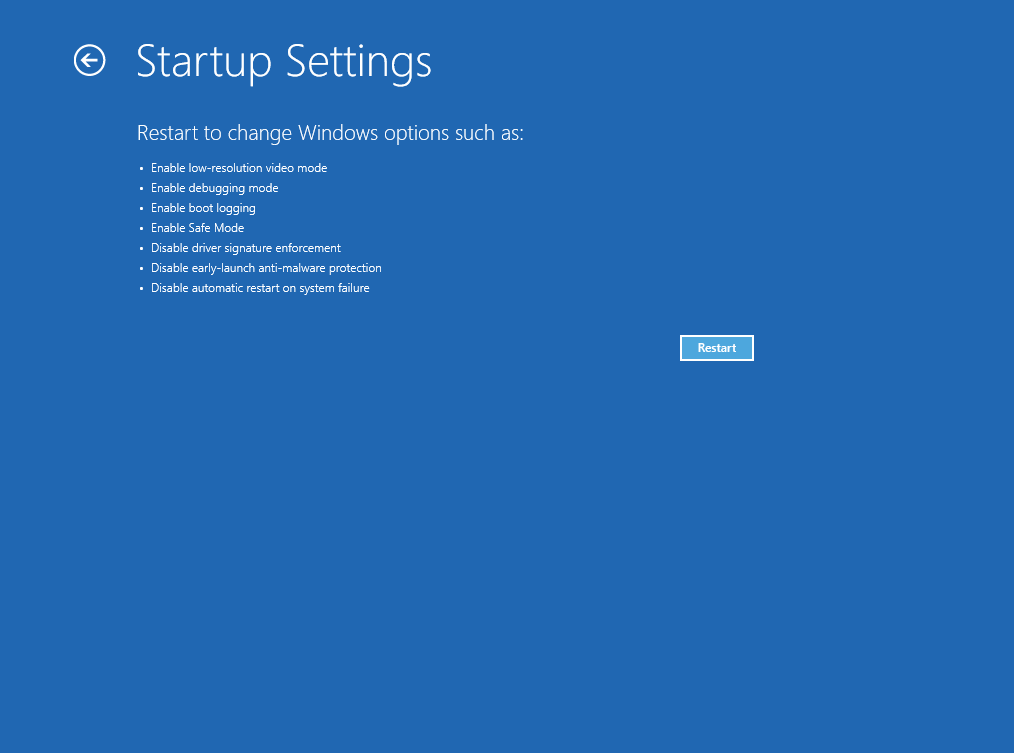 Windows 10 Startup Settings Restart