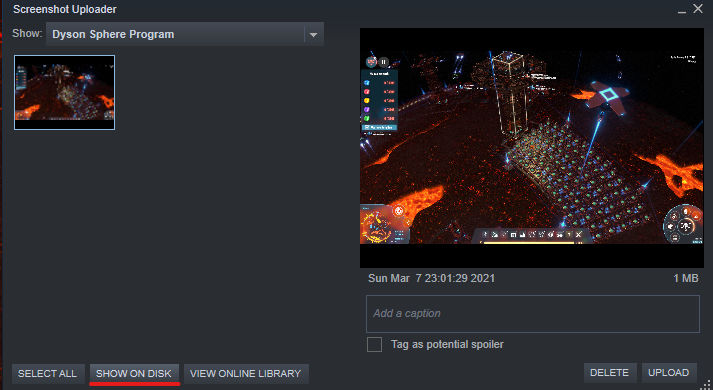Steam Screenshot Show on Disk
