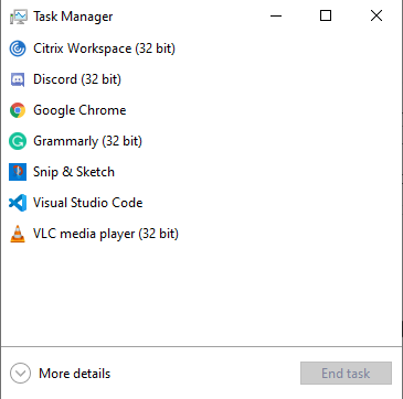 Windows 10 Task Manager Less Details