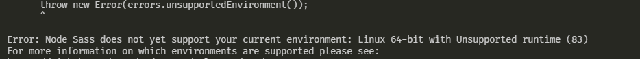 node sass unsupported runtime error