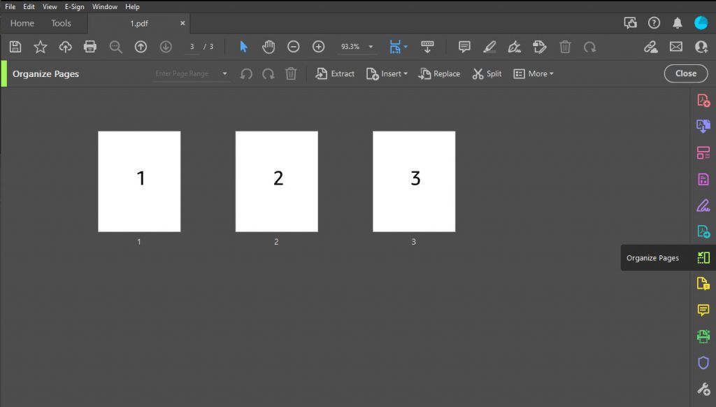 Adobe Acrobat Organize Pages Button