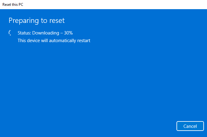 Windows 11 Factory Reset Started