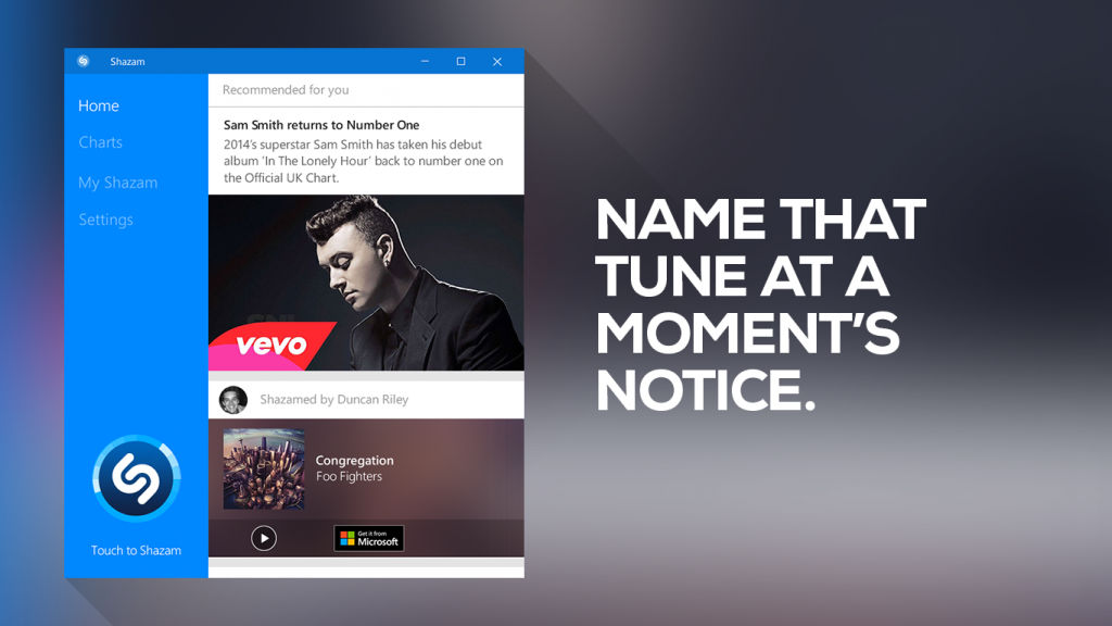 Shazam Windows 10