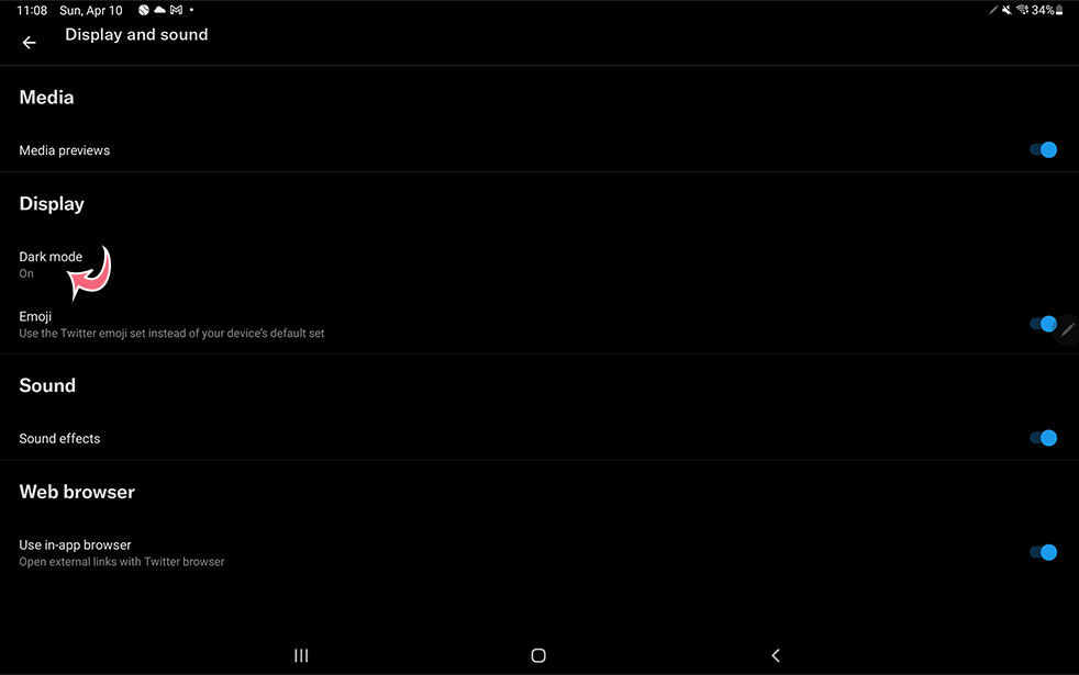 Enable Dark Mode on the Twitter app
