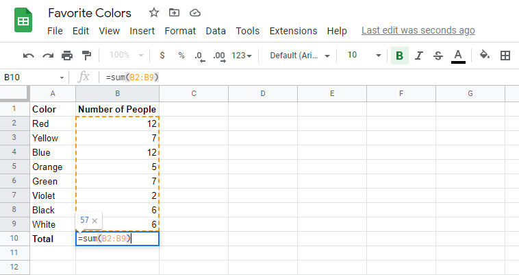 How to Sum a Column or Row in Google Sheets using the sum function