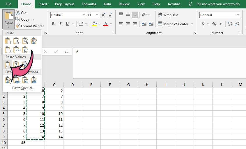 How to Paste Values in Excel Instead of the Formula