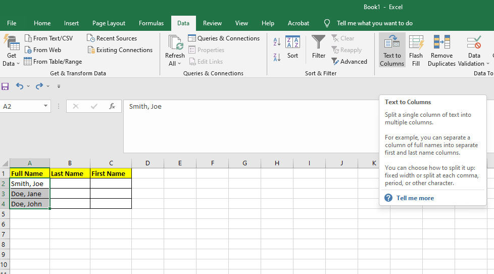 How to Separate Names in Excel