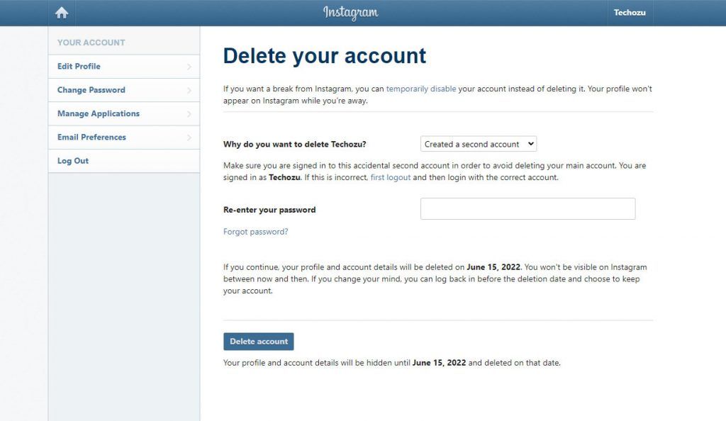 How to permanently delete an Instagram account