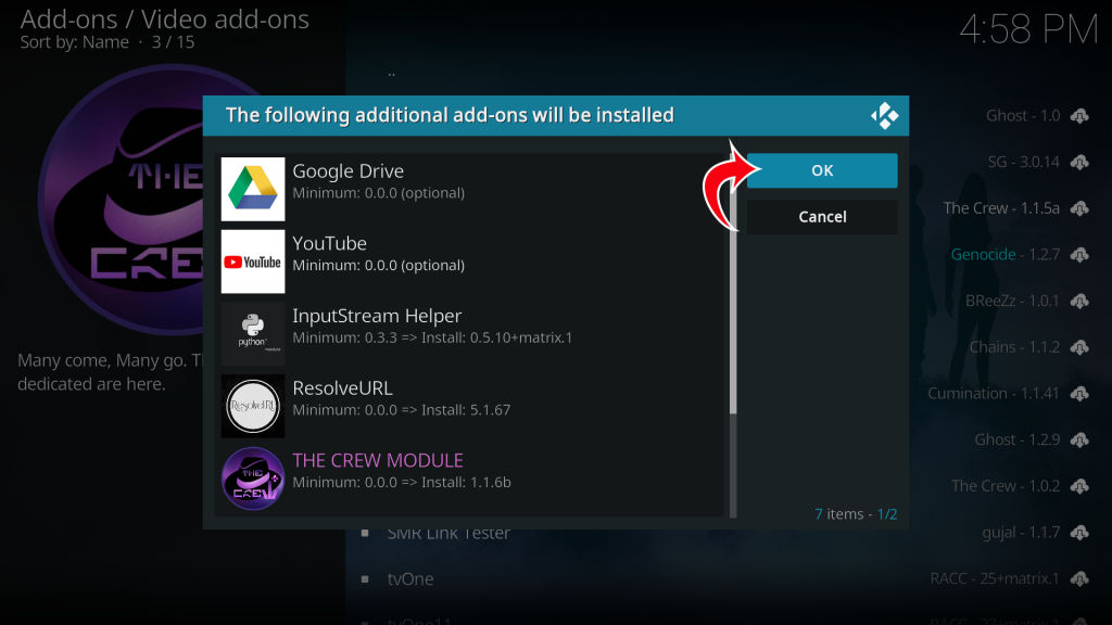 Kodi Install from repository accept dependancies