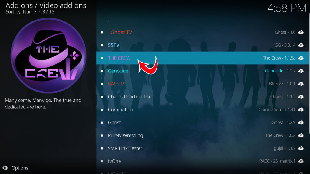 Kodi Install from repository select crew