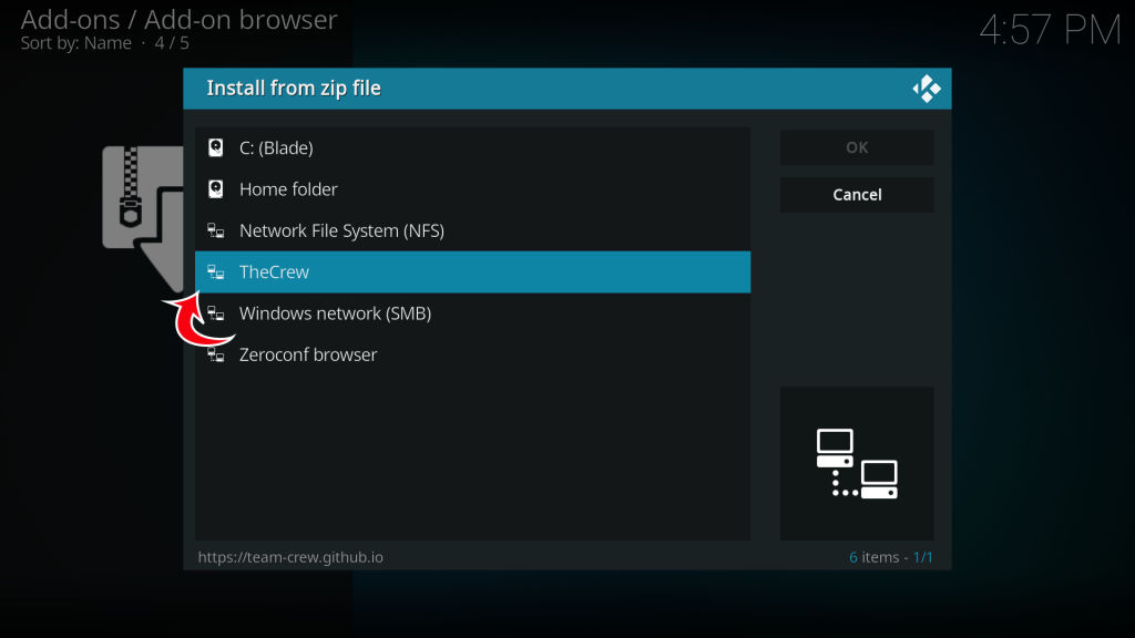 Kodi Install from zip file TheCrew