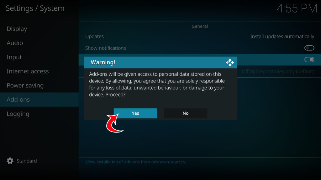 Kodi System Confirm Unknown sources