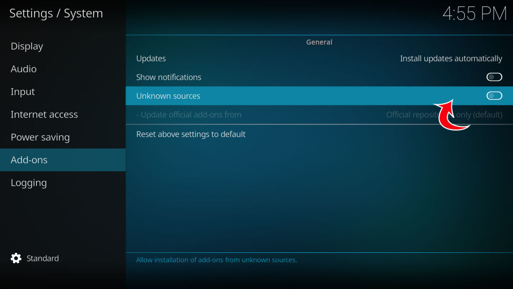 Kodi System Enable Unknown sources