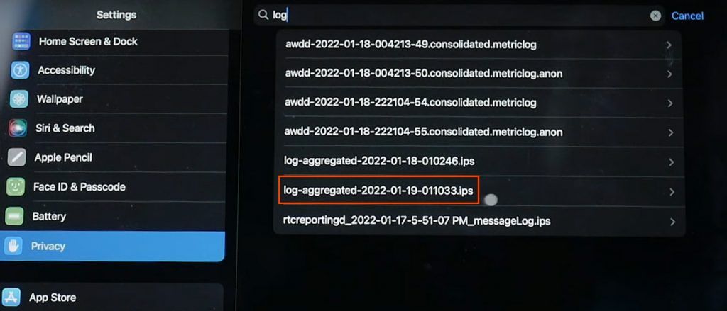 log-aggregated in iPad screen