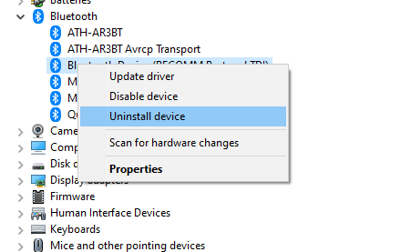 Device Manager Bluetooth Uninstall