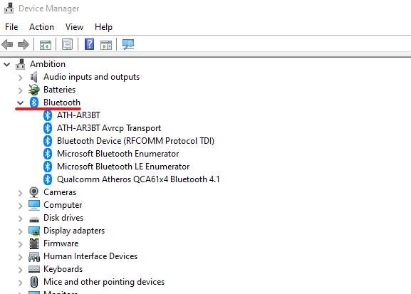 Device Manager Bluetooth