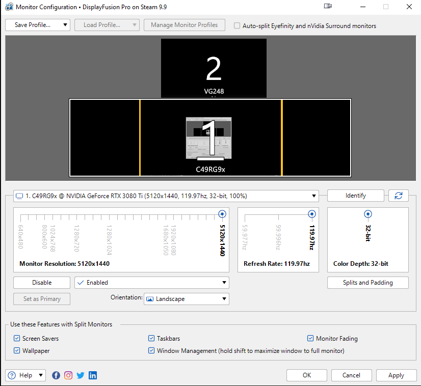 DisplayFusion Monitor Configuration