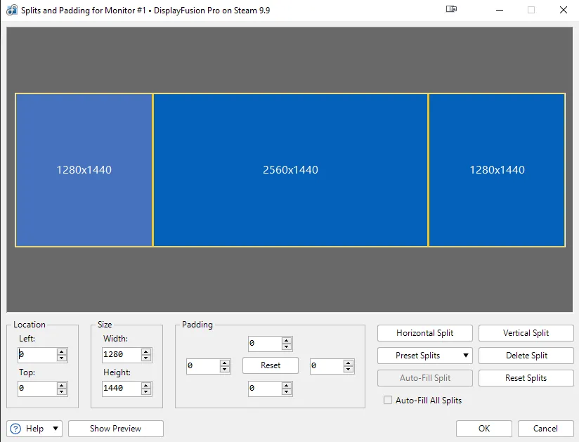 DisplayFusion Splits and Padding