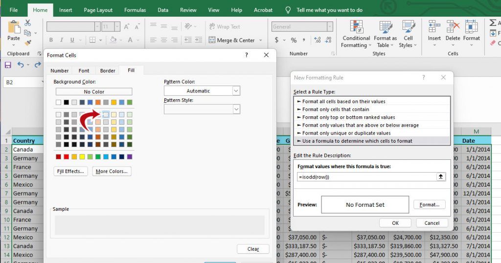 Excel - Format Cells - Fill Background