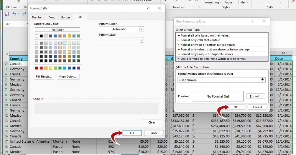 Excel - Format Cells - OK Buttons