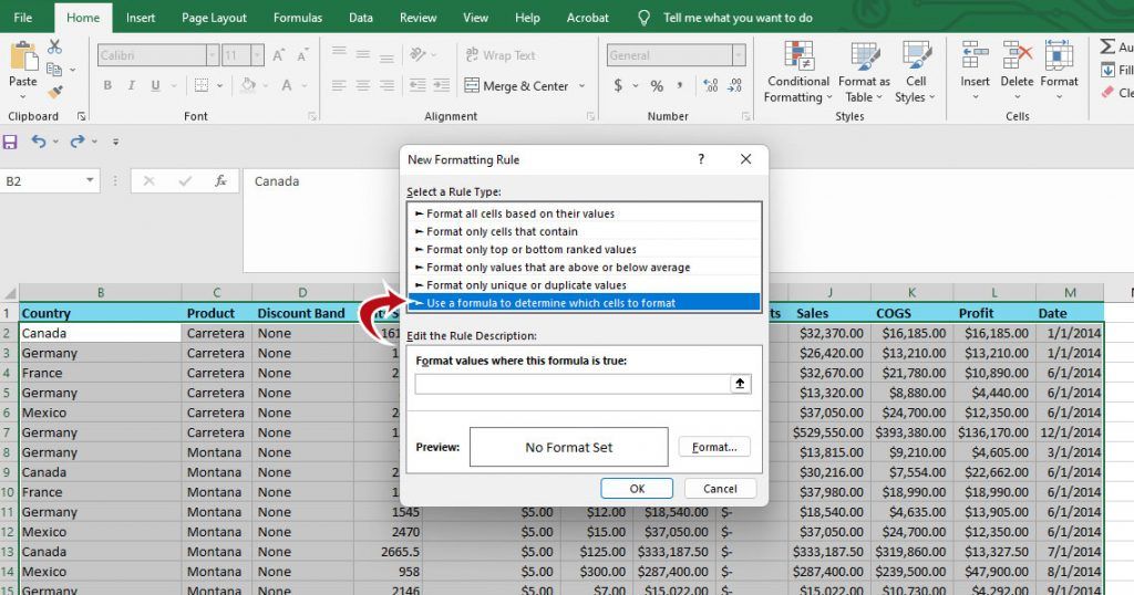 Excel - New Formatting Rule