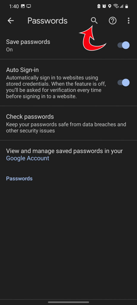 Google Chrome Passwords Search - Mobile