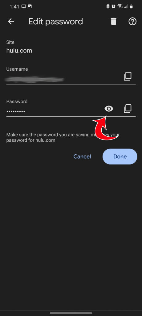 Google Chrome Reveal Password - Mobile