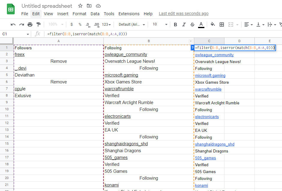 Paste your Instagram following to Google Sheets