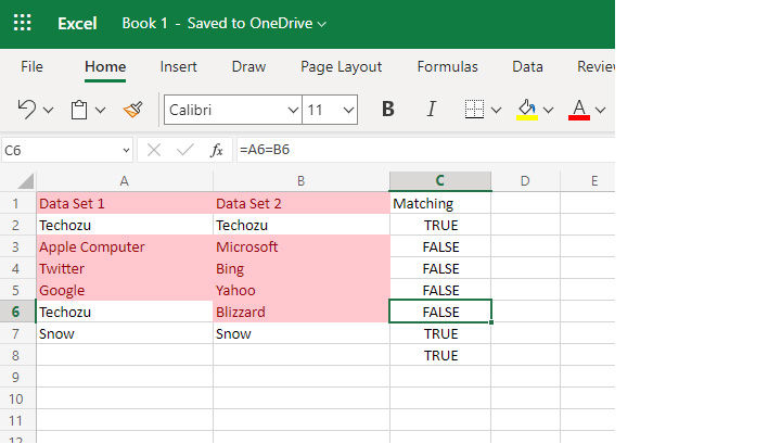 Equals in Column Microsoft Excel