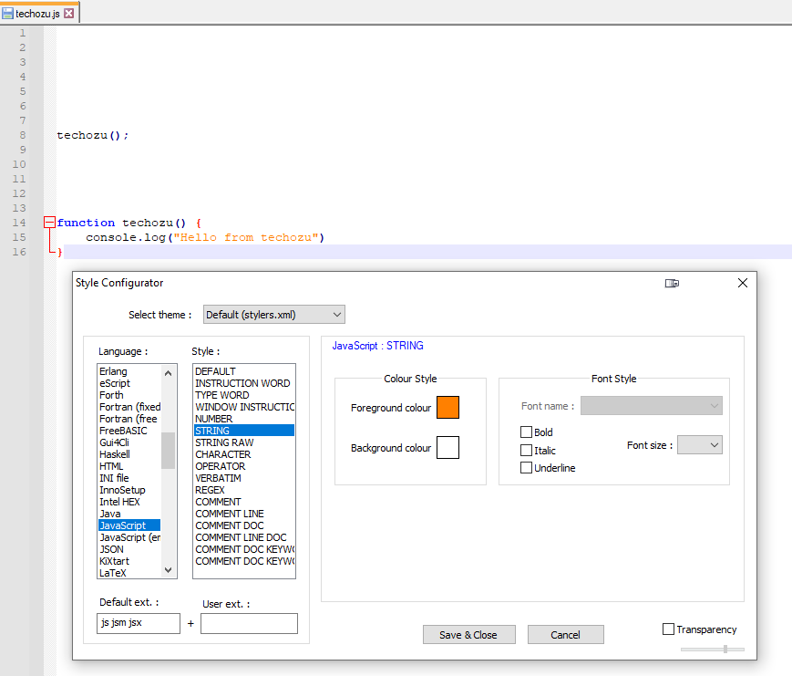 Notepad++ Javascript String Color