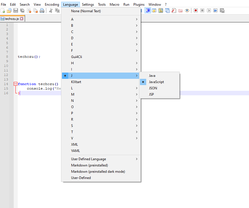 Notepad++ Language Select