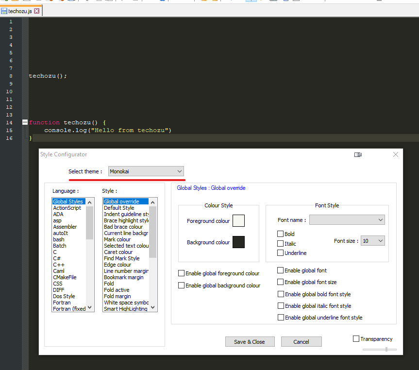 Notepad++ Select Theme