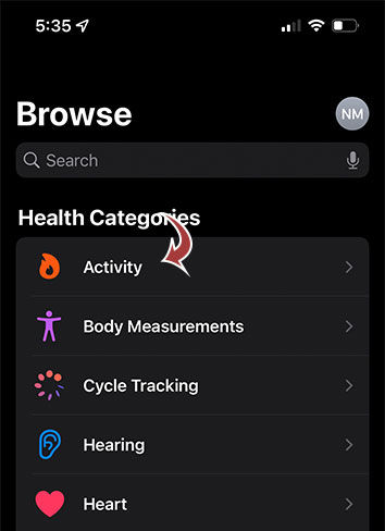 iPhone Health app Activity Health Category
