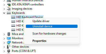 Device Manager Uninstall Keyboard