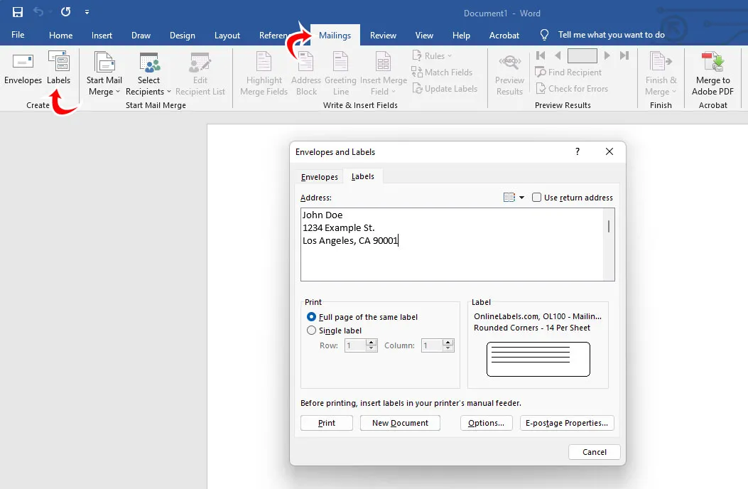 how to create book labels in word