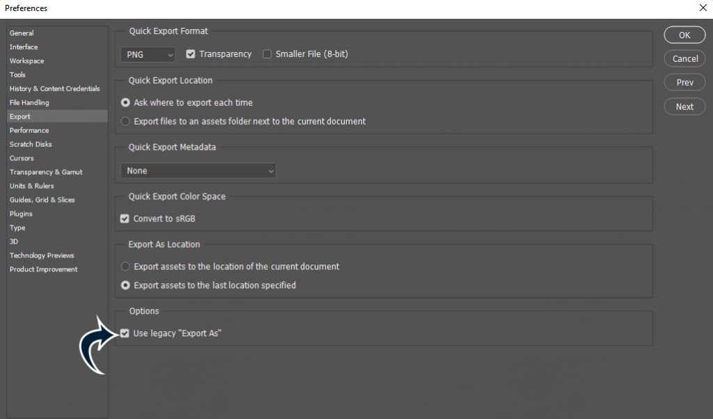 How to Enable Photoshop Legacy Export As on PC