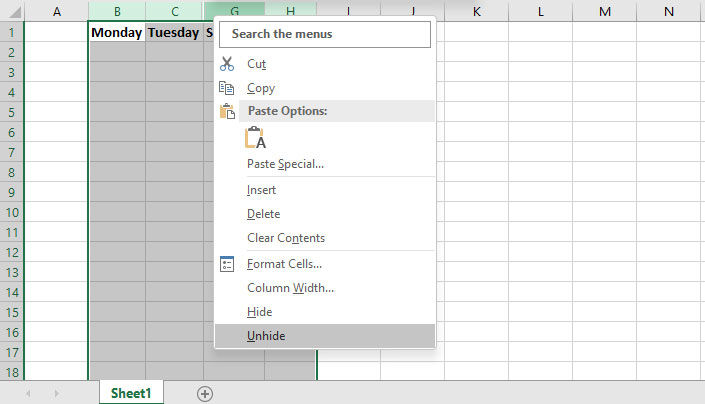 How to Unhide All Columns in Excel