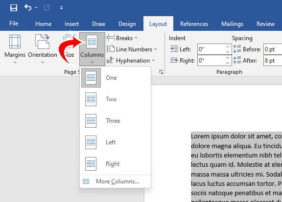 Microsoft Word Columns