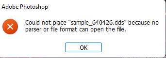 Photoshop no parser or file format can open the file