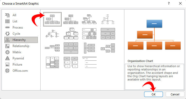 PowerPoint Organization Chart SmartArt Graphic