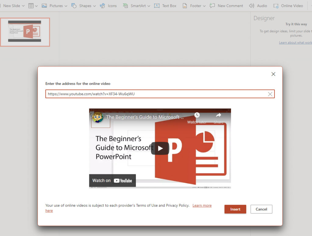 Powerpoint insert online video