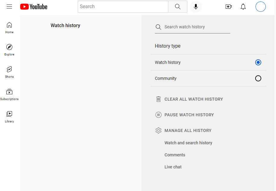 Youtube Watch History Settings