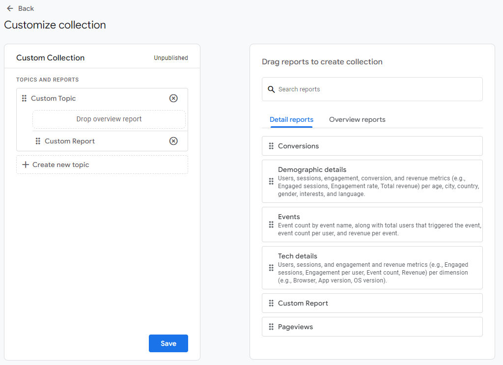 Google Analytics Customize Collection