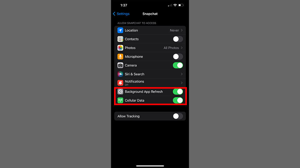 Enabling Cellular Data and Background App Refresh