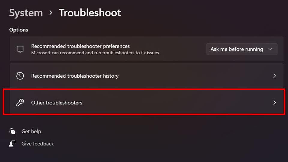 Windows other troubleshooters