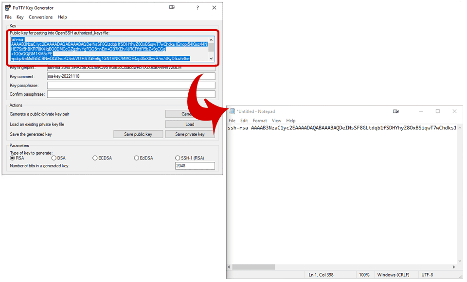 PuTTyGen Save Public Key